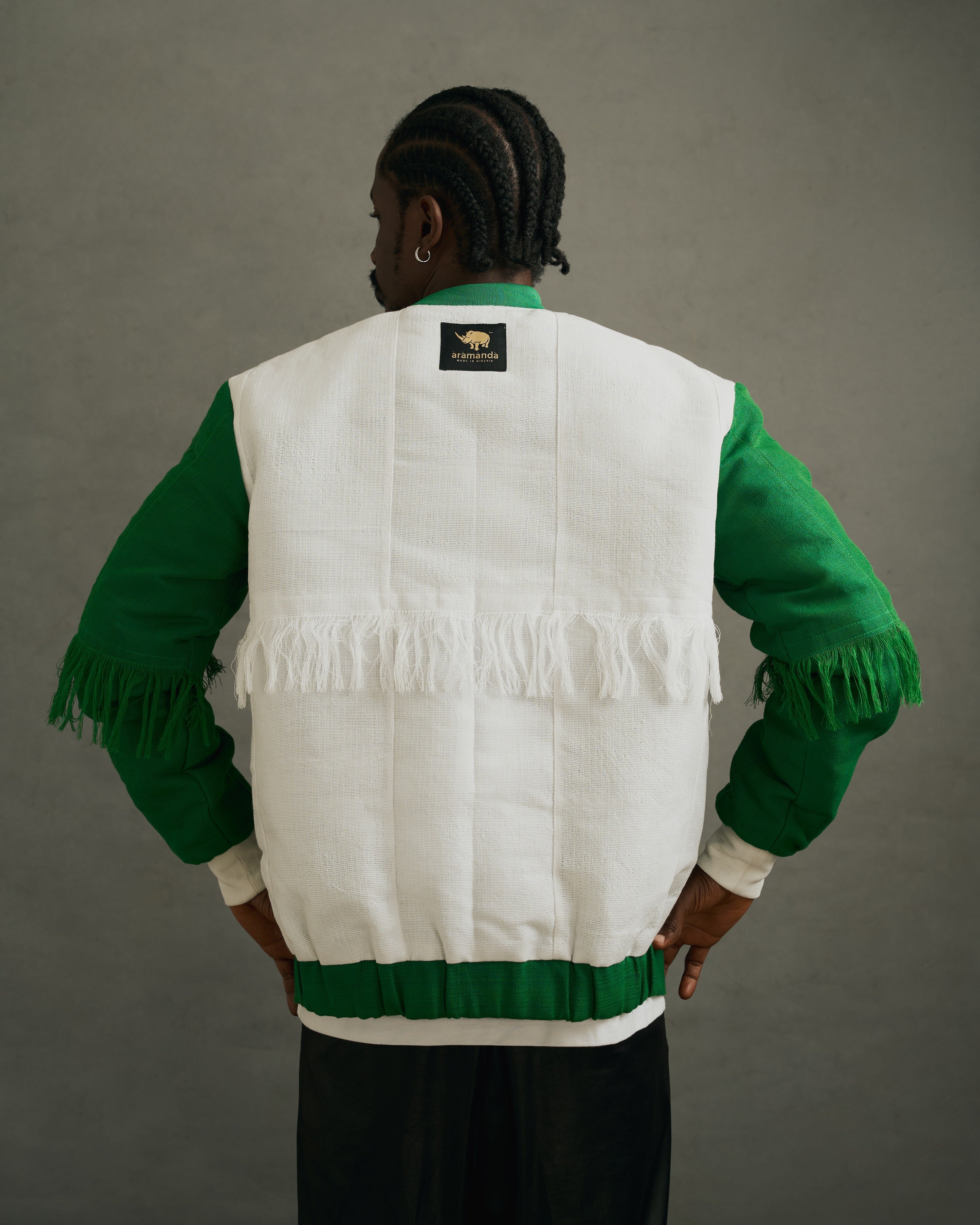 AMC - 26W: Àramànda Fringe Bomber Jacket (White)